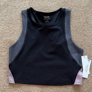 Calvin Klein Performance Black, Gray & Mauve Colorblock Cropped Workout Tank